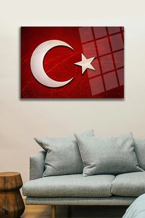 Türk Bayrağı Cam Tablo | Dekoratif Duvar Tablosu | UV Baskılı Canlı Renkler | Ev ve İş Yeri | Doğum Günü Hediyesi | 4mm Kırılmaz Cam | Kafe ve Ofis İçin