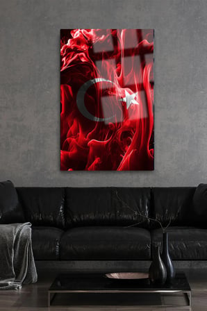 Kırmızı Beyaz Türk Bayrak Cam Tablo | Modern Duvar Dekoru | Parlak ve Net Görüntü | Ev ve İş Yeri | Yeni Ev Hediyesi | 4mm Kırılmaz Cam