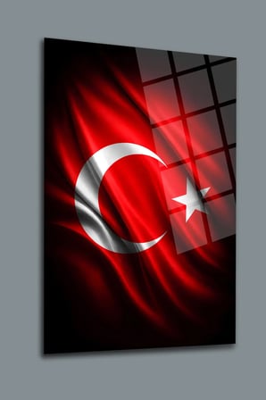 Türk Bayrağı Cam Tablo | Dekoratif Duvar Tablosu | UV Baskılı Canlı Renkler | Ev ve İş Yeri | Doğum Günü Hediyesi | 4mm Kırılmaz Cam | Kafe ve Ofis İçin