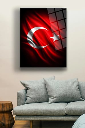 Türk Bayrağı Cam Tablo | Dekoratif Duvar Tablosu | UV Baskılı Canlı Renkler | Ev ve İş Yeri | Doğum Günü Hediyesi | 4mm Kırılmaz Cam | Kafe ve Ofis İçin
