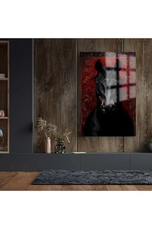 Halı Deseni At Cam Tablo | Dekoratif Duvar Tablosu | Parlak ve Net Görüntü | Ev ve İş Yeri | Doğum Günü Hediyesi | Yüksek Çözünürlüklü Baskı