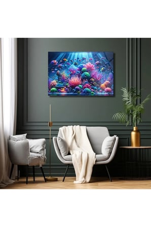 Balıklar Cam Tablo | Dekoratif Duvar Tablosu | UV Baskılı Canlı Renkler | Yatak Odası ve Antre | Doğum Günü Hediyesi | 4mm Kırılmaz Cam | Ev ve İş Yeri