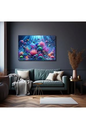 Balıklar Cam Tablo | Dekoratif Duvar Tablosu | UV Baskılı Canlı Renkler | Yatak Odası ve Antre | Doğum Günü Hediyesi | 4mm Kırılmaz Cam | Ev ve İş Yeri
