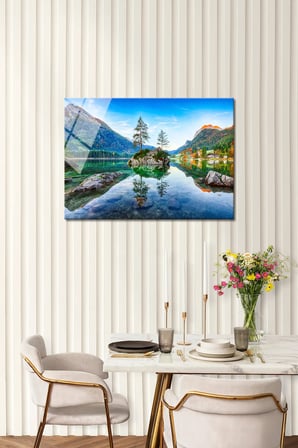 Fantastik Göl Manzaralı Evdekor Cam Tablo | Şık Duvar Tablosu | UV Baskılı Canlı Renkler | Kafe ve Ofis İçin | Yeni Ev Hediyesi | 4mm Kırılmaz Cam