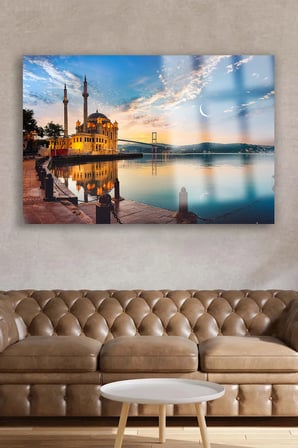 İstanbul Manzarası Cam Tablo | Modern Sanat Tablosu | Solmayan Canlı Renkler | Ofis ve Çalışma Odası | Anlamlı Hediye Seçeneği | Kolay Montaj Askılı