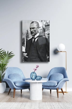 Atatürk Cam Tablo Portre Cam Tablo Duvar Dekoru Atatürk Portresi Kırılmaz Cam Solmaz Baskı 010 | Atatürk Temalı Dekoratif Duvar Tablosu, Salon, ofis ve çalışma alanı dekoru,