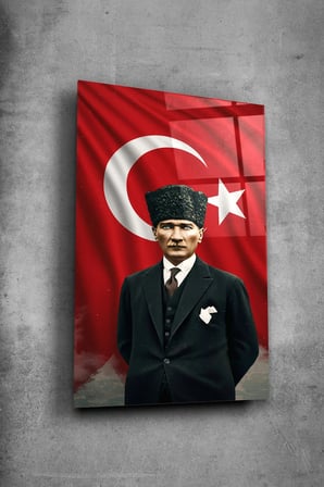 Atatürk Cam Tablo Portre Cam Tablo Duvar Dekoru Atatürk Portresi Kırılmaz Cam Solmaz Baskı 010 | Atatürk Temalı Dekoratif Duvar Tablosu, Salon, ofis ve çalışma alanı dekoru,
