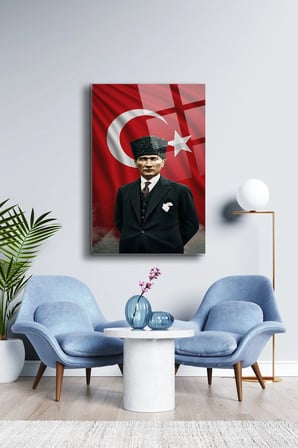 Atatürk Cam Tablo Portre Cam Tablo Duvar Dekoru Atatürk Portresi Kırılmaz Cam Solmaz Baskı 035 | Atatürk Temalı Dekoratif Duvar Tablosu, Salon, ofis ve çalışma alanı dekoru,