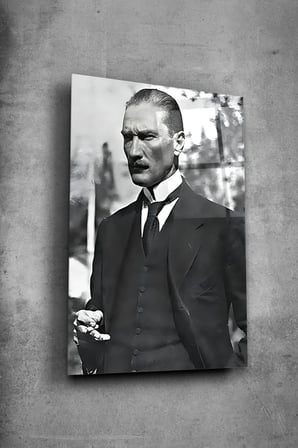Atatürk Cam Tablo Portre Cam Tablo Duvar Dekoru Atatürk Portresi Kırılmaz Cam Solmaz Baskı 005 | Atatürk Temalı Dekoratif Duvar Tablosu, Salon, ofis ve çalışma alanı dekoru,