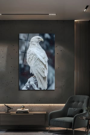 Dekoratif Beyaz Kartal Temalı Temperli Cam Tablo Ofis Ve Ev Duvar Dekoru Kırılmaz Cam Tablo | Doğa ve Manzara Temalı Dekoratif Duvar Tablosu, Salon, yatak odası ve ofis dekoru, 30x45 cm