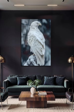 Dekoratif Beyaz Kartal Temalı Temperli Cam Tablo Ofis Ve Ev Duvar Dekoru Kırılmaz Cam Tablo | Doğa ve Manzara Temalı Dekoratif Duvar Tablosu, Salon, yatak odası ve ofis dekoru, 30x45 cm