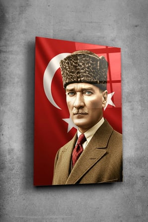 Atatürk Cam Tablo Portre Cam Tablo Duvar Dekoru Atatürk Portresi Kırılmaz Cam Solmaz Baskı 031 | Atatürk Temalı Dekoratif Duvar Tablosu, Salon, ofis ve çalışma alanı dekoru,