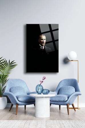 Atatürk Cam Tablo Portre Cam Tablo Duvar Dekoru Atatürk Portresi Kırılmaz Cam Solmaz Baskı 036 | Atatürk Temalı Dekoratif Duvar Tablosu, Salon, ofis ve çalışma alanı dekoru,