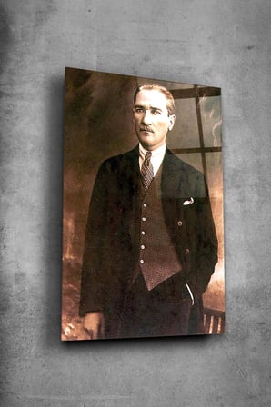 Atatürk Cam Tablo Portre Cam Tablo Duvar Dekoru Atatürk Portresi Kırılmaz Cam Solmaz Baskı 036 | Atatürk Temalı Dekoratif Duvar Tablosu, Salon, ofis ve çalışma alanı dekoru,