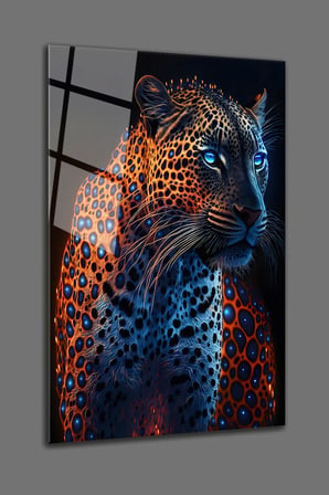 LEOPAR TEMALI CAM TABLO-Kırılmaz Temperli Cam Üzeri Solmaz Baskı | Hayvan Figürlü Dekoratif Duvar Tablosu, Salon, ofis ve çalışma alanı dekoru,