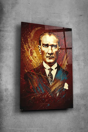 Atatürk Cam Tablo Portre Cam Tablo Duvar Dekoru Atatürk Portresi Kırılmaz Cam Solmaz Baskı 027 | Atatürk Temalı Dekoratif Duvar Tablosu, Salon, ofis ve çalışma alanı dekoru,