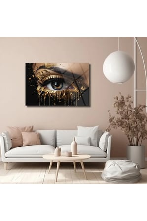 Altın Gold Göz Modern Tablo , Kırılmaz Temperli Cam Üzeri Solmaz Baskı | Doğa ve Manzara Temalı Dekoratif Cam Tablo, Salon, yatak odası ve ofis dekoru,
