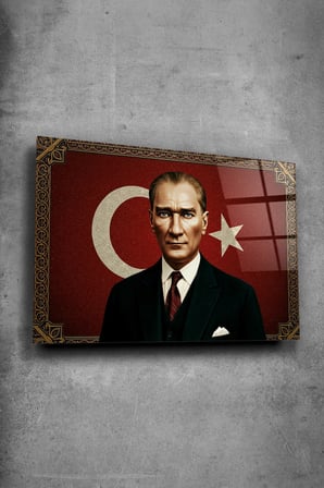 Atatürk Cam Tablo-Portre Cam Tablo Duvar Dekoru Atatürk Portresi Kırılmaz Cam Solmaz Baskı | Atatürk Temalı Dekoratif Duvar Tablosu, Salon, ofis ve çalışma alanı dekoru,