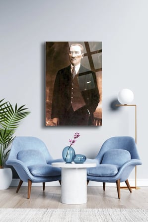 Atatürk Cam Tablo Portre Cam Tablo Duvar Dekoru Atatürk Portresi Kırılmaz Cam Solmaz Baskı 008 | Atatürk Temalı Dekoratif Duvar Tablosu, Salon, ofis ve çalışma alanı dekoru,