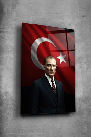 Atatürk Cam Tablo Portre Cam Tablo Duvar Dekoru Atatürk Portresi Kırılmaz Cam Solmaz Baskı 008 | Atatürk Temalı Dekoratif Duvar Tablosu, Salon, ofis ve çalışma alanı dekoru,