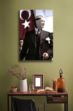 Atatürk Cam Tablo Portre Cam Tablo Duvar Dekoru Atatürk Portresi Kırılmaz Cam Solmaz Baskı | Atatürk Temalı Dekoratif Duvar Tablosu, Salon, ofis ve çalışma alanı dekoru,