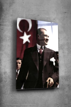 Atatürk Cam Tablo Portre Cam Tablo Duvar Dekoru Atatürk Portresi Kırılmaz Cam Solmaz Baskı | Atatürk Temalı Dekoratif Duvar Tablosu, Salon, ofis ve çalışma alanı dekoru,