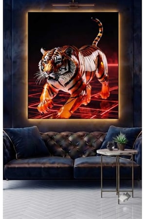 4MM TAMPERLİ UV BASKI KIRILIMAZ CAM TABLO EV OFİS DUVAR DEKOR HEDİYELİK TABLO Luxury Premium Aslan Altın Gümüş Canlı Sağlam Gerçek Cama
