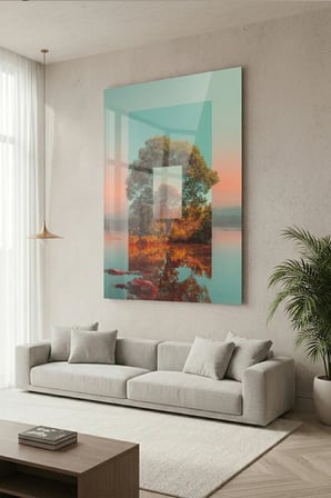 Kırılmaz Cam Tablo 5mm (Kalın) - Ev İşyeri Duvar Dekorasyonu - Soyut Tasarımlar (DİKEY) - Sanatsal Renkli Minimal Şık Yatak Odası Salon Antre Temperli UV Baskılı