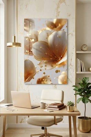 Kırılmaz Cam Tablo 5mm (Kalın) - Ev İşyeri Duvar Dekorasyonu - Soyut ÇİÇEK Tasarımlar (DİKEY) - Botanik Floral Zarif Pastel Salon Yatak Odası Temperli UV Baskılı Hediyelik