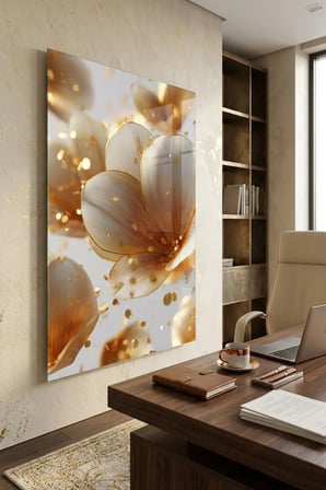 Kırılmaz Cam Tablo 5mm (Kalın) - Ev İşyeri Duvar Dekorasyonu - Soyut ÇİÇEK Tasarımlar (DİKEY) - Botanik Floral Zarif Pastel Salon Yatak Odası Temperli UV Baskılı Hediyelik
