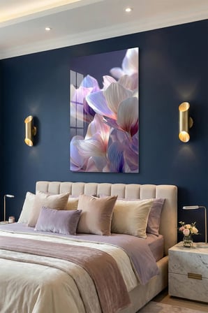 Kırılmaz Cam Tablo 5mm (Kalın) - Ev İşyeri Duvar Dekorasyonu - Soyut ÇİÇEK Tasarımlar (DİKEY) - Botanik Floral Zarif Pastel Salon Yatak Odası Temperli UV Baskılı Hediyelik