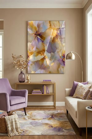 Kırılmaz Cam Tablo 5mm (Kalın) - Ev İşyeri Duvar Dekorasyonu - Soyut ÇİÇEK Tasarımlar (DİKEY) - Botanik Floral Zarif Pastel Salon Yatak Odası Temperli UV Baskılı Hediyelik