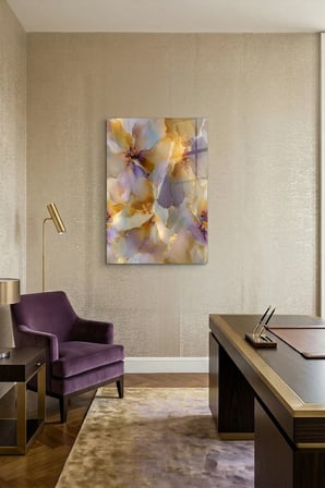 Kırılmaz Cam Tablo 5mm (Kalın) - Ev İşyeri Duvar Dekorasyonu - Soyut ÇİÇEK Tasarımlar (DİKEY) - Botanik Floral Zarif Pastel Salon Yatak Odası Temperli UV Baskılı Hediyelik