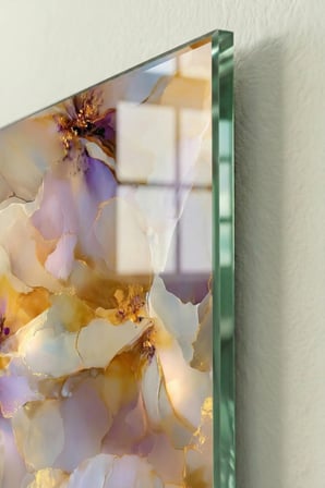 Kırılmaz Cam Tablo 5mm (Kalın) - Ev İşyeri Duvar Dekorasyonu - Soyut ÇİÇEK Tasarımlar (DİKEY) - Botanik Floral Zarif Pastel Salon Yatak Odası Temperli UV Baskılı Hediyelik