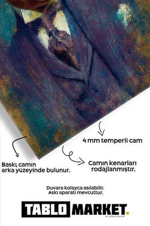 ATATÜRK - Renkli Görüntü Dikey Duvar Dekoratif Cam Tablo - Mustafa Kemal Portre Kırılmaz Temperli Canlı Salon Yatak Odası UV Baskılı Hediyelik