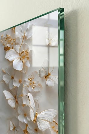 Kırılmaz Cam Tablo 5mm (Kalın) - Ev İşyeri Duvar Dekorasyonu - Soyut ÇİÇEK Tasarımlar - Botanik Floral Renkli Zarif Salon Yatak Odası Temperli UV Baskılı Hediyelik
