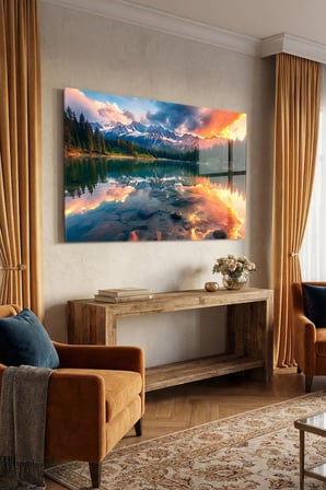 Kırılmaz Cam Tablo 5mm (Kalın) - Ev İşyeri Duvar Dekorasyonu - GÜNEŞ GÖL MANZARA (YATAY) - Gün Batımı Doğa Huzur Sıcak Salon Mutfak Temperli UV Baskılı Hediyelik