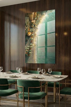 Kırılmaz Cam Tablo 5mm (Kalın) - Ev İşyeri Duvar Dekorasyonu – DENİZ Tasarımlar (DİKEY) - Okyanus Dalga Mavi Huzur Salon Ofis Temperli UV Baskı Hediyelik Şık