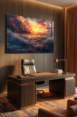 Kırılmaz Cam Tablo 5mm (Kalın) - Ev İşyeri Duvar Dekorasyonu - GÜNEŞ DENİZ MANZARA (YATAY) - Gün Batımı Kıyı Huzur Sıcak Salon Yatak Odası Temperli UV Baskılı Hediyelik