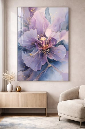 Kırılmaz Cam Tablo 5mm (Kalın) - Ev İşyeri Duvar Dekorasyonu – Soyut ÇİÇEK Tasarımlar (DİKEY) - Botanik Floral Pastel Zarif Salon Ofis Temperli UV Baskı Hediyelik Şık