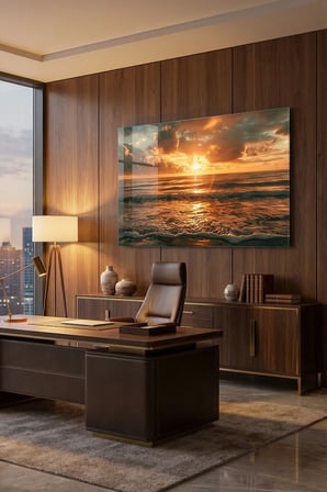 Kırılmaz Cam Tablo 5mm (Kalın) - Ev İşyeri Duvar Dekorasyonu - GÜNEŞ DENİZ MANZARA (YATAY) - Gün Batımı Kıyı Huzur Sıcak Salon Yatak Odası Temperli UV Baskılı Hediyelik