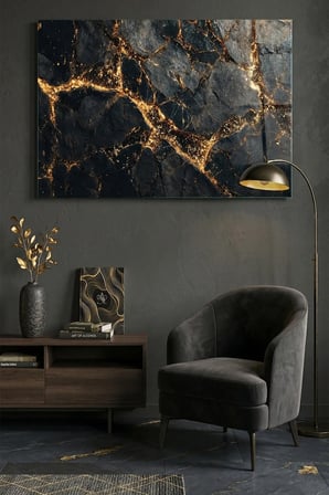 Kırılmaz Cam Tablo 5mm (Kalın) - Ev İşyeri Duvar Dekorasyonu - MODERN GOLD Tasarımlar (YATAY) - Altın Sarısı Lüks Zarif Parlak Yatak Odası Salon Antre Temperli UV Baskılı