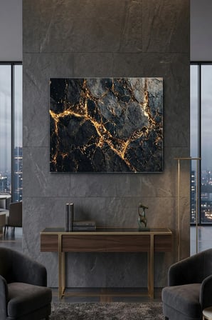Kırılmaz Cam Tablo 5mm (Kalın) - Ev İşyeri Duvar Dekorasyonu - MODERN GOLD Tasarımlar (YATAY) - Altın Sarısı Lüks Zarif Parlak Yatak Odası Salon Antre Temperli UV Baskılı