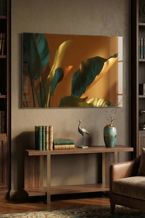 Kırılmaz Cam Tablo 5mm (Kalın) - Ev İşyeri Duvar Dekorasyonu - Soyut ÇİÇEK MODERN (YATAY) - Botanik Floral Sanatsal Zarif Salon Ofis Temperli UV Baskı Hediyelik Şık