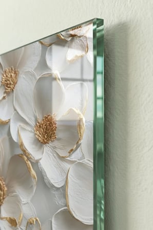 Kırılmaz Cam Tablo 5mm (Kalın) - Ev İşyeri Duvar Dekorasyonu - Soyut ÇİÇEK Tasarımlar (DİKEY) - Botanik Floral Zarif Pastel Salon Yatak Odası Temperli UV Baskılı Hediyelik