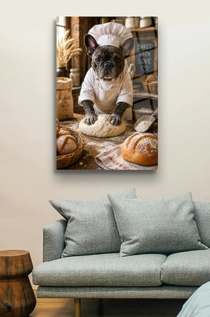 Aşçı Köpek Cam Tablo | Modern Duvar Dekoru | Canlı Renkli Baskı | Ofis ve Çalışma Odası | Yeni Ev Hediyesi | 4mm Kırılmaz Cam | Mutfak ve Yemek Alanı