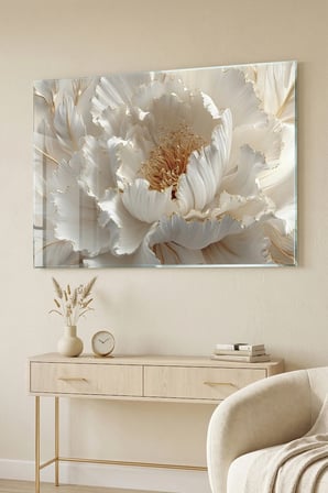 Kırılmaz Cam Tablo 5mm (Kalın) - Ev İşyeri Duvar Dekorasyonu - Soyut ÇİÇEK Tasarımlar (YATAY) - Botanik Floral Renkli Canlı Ofis Salon Koridor Temperli UV Baskılı Hediyelik