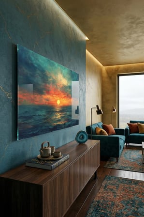 Kırılmaz Cam Tablo 5mm (Kalın) - Ev İşyeri Duvar Dekorasyonu - Soyut MANZARA Tasarımlar (YATAY) - Doğa Panorama Geniş Huzur Yatak Odası Salon Antre Temperli UV Baskılı