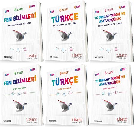Limit 8. Sınıf Fen + Türkçe + İnkılap Konu Föyleri + Soru Seti 6 Kitap 2023