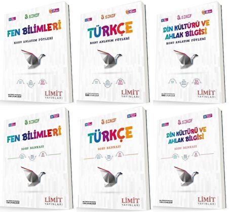 Limit 8. Sınıf Fen + Türkçe + Din Konu Föyleri + Soru Seti 6 Kitap 2023